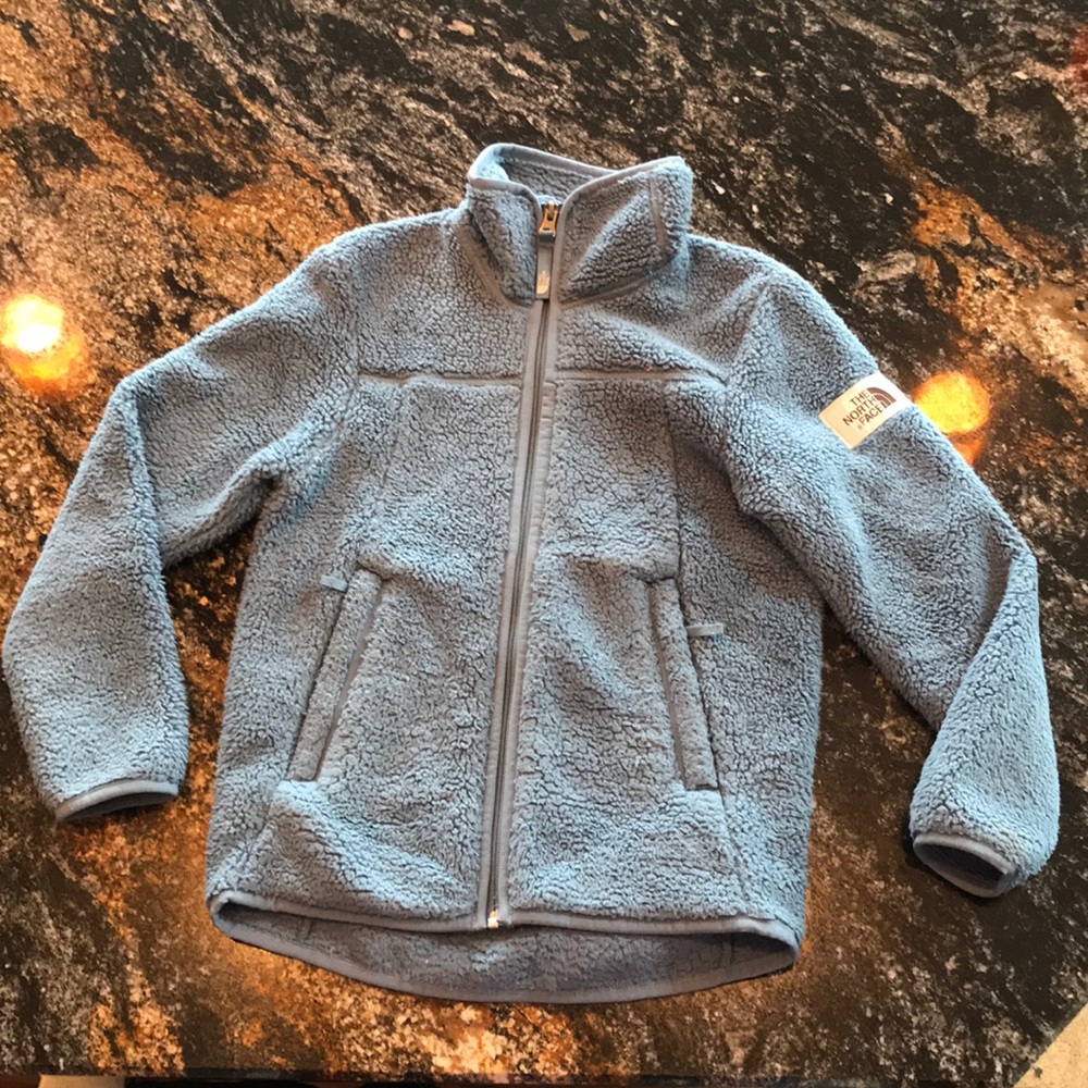 Girls blue north face zip up jacket